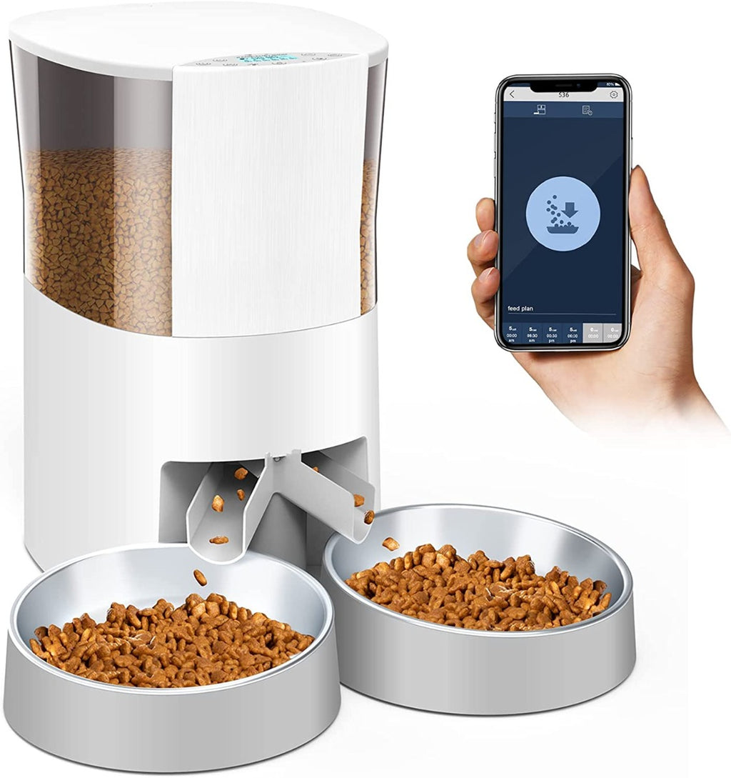 HoneyGuaridan Automatic Cat Feeder for 2 Cats&Dog, with Timed Cat Feeder, Portion Control, Distribution Alarms and Voice Recorder 1-6 Meals per Day - 2 Stainless Steel Bowl