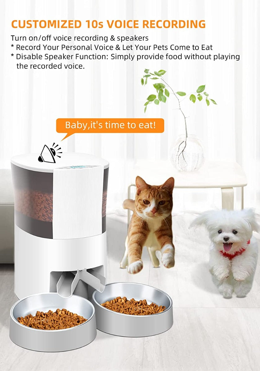 HoneyGuaridan Automatic Cat Feeder for 2 Cats&Dog, with Timed Cat Feeder, Portion Control, Distribution Alarms and Voice Recorder 1-6 Meals per Day - 2 Stainless Steel Bowl