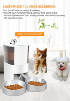 HoneyGuaridan Automatic Cat Feeder for 2 Cats&Dog, with Timed Cat Feeder, Portion Control, Distribution Alarms and Voice Recorder 1-6 Meals per Day - 2 Stainless Steel Bowl