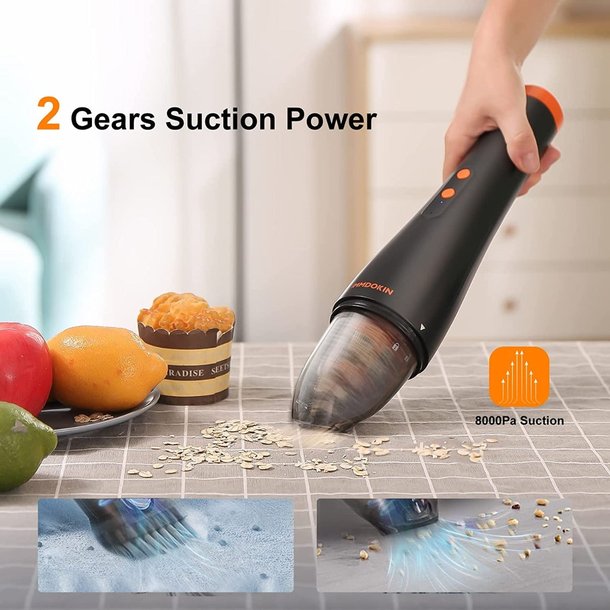 iMMDOKIN Mini Portable 8000Pa Hand Vacuum Cleaner with LED Headlights & Replaceable Battery for Car Interior, Pet Hair, Home, Office Cleaning