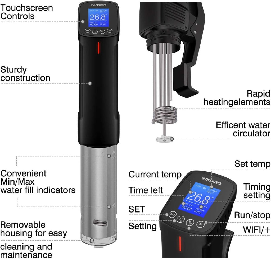 Inkbird Sous Vide Precision Cooker ISV-100W, 1000 Watts Immersion Circulator, Preset Recipes on APP and Thermal Immersion (American Standard)