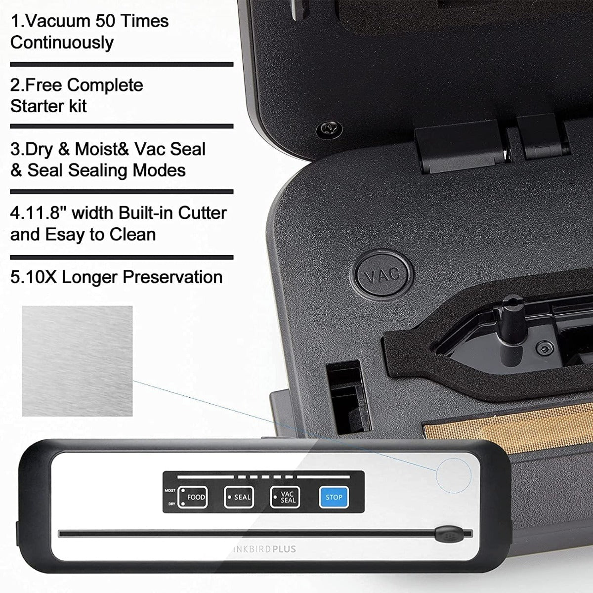 Inkbird WiFi Sous-Vide-Machine & Vacuum Sealer Machine 1000W w/ Recipes on APP Precision Cooker with Starter Kit