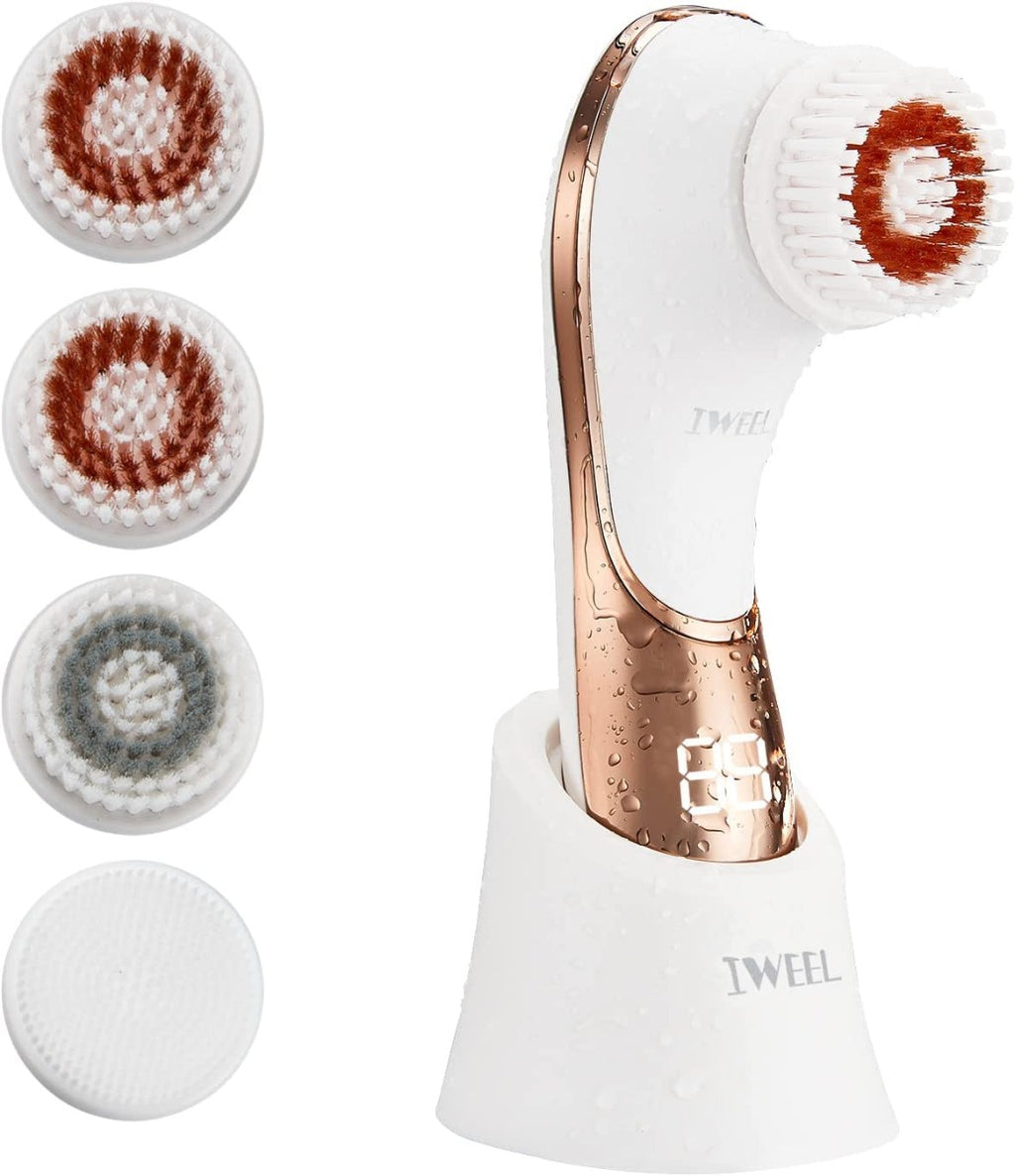 Rechargeable Facial Exfoliator IPX-7 Waterproof Facial Cleansing Brush for Exfoliating, Massaging and Deep Cleansing with 4 Brush Heads