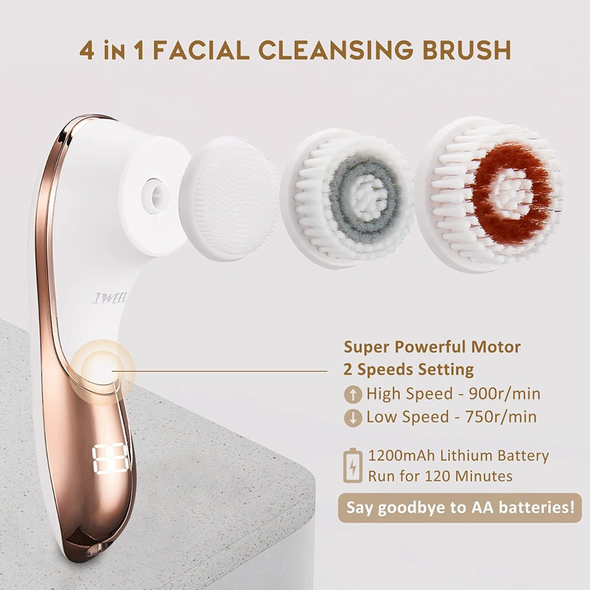 Rechargeable Facial Exfoliator IPX-7 Waterproof Facial Cleansing Brush for Exfoliating, Massaging and Deep Cleansing with 4 Brush Heads