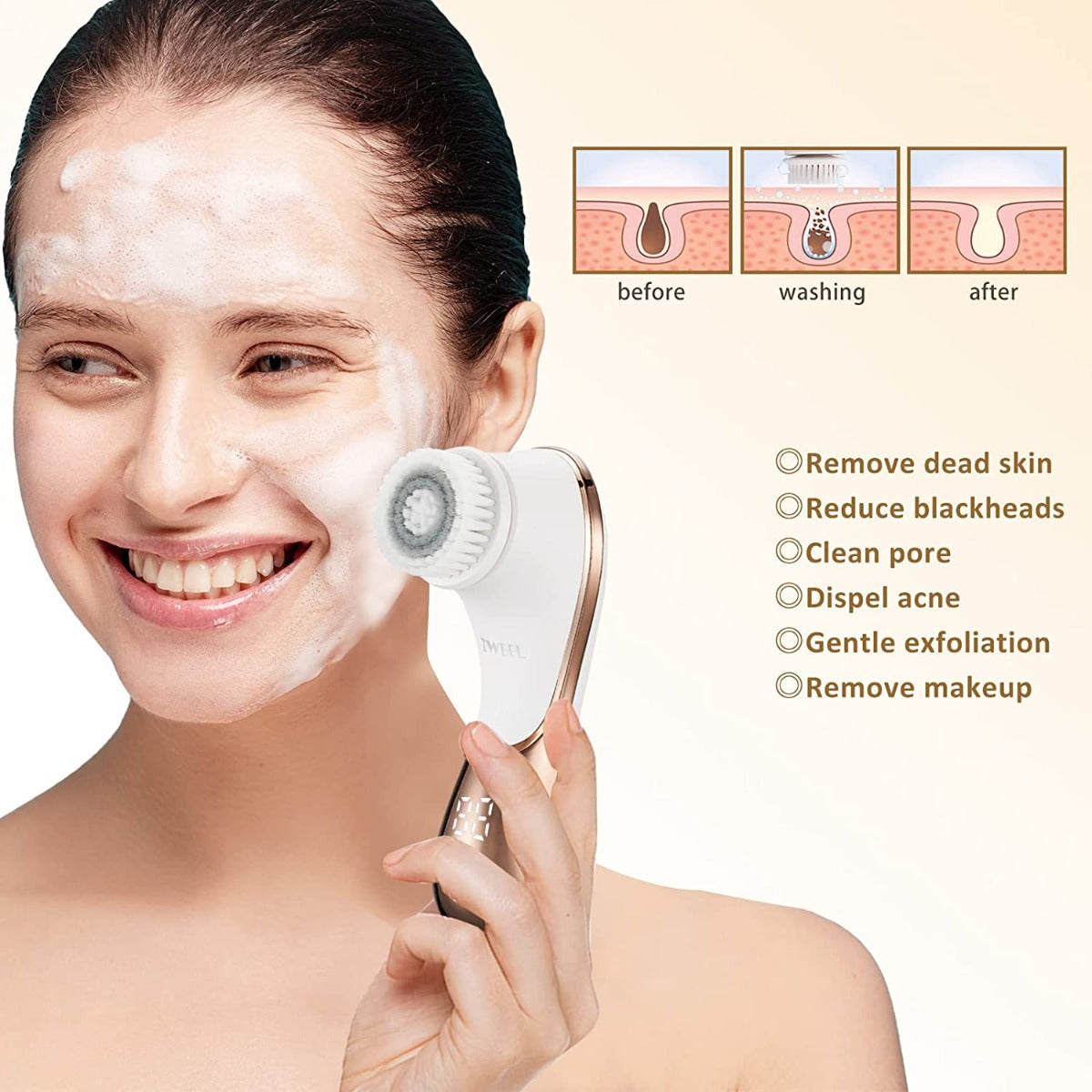 Rechargeable Facial Exfoliator IPX-7 Waterproof Facial Cleansing Brush for Exfoliating, Massaging and Deep Cleansing with 4 Brush Heads