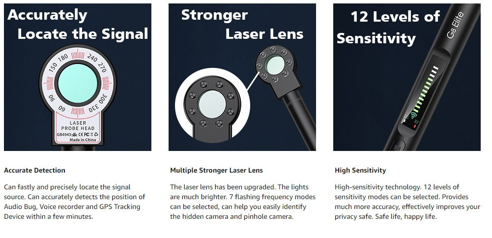 Jepwco G8 Elite RF Detector (Round), Portable Wireless Hidden Camera Detectors with 12 Levels Sensitivity Elite