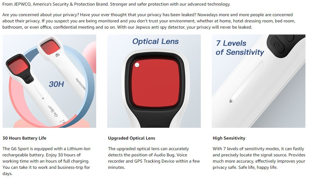 Jepwco G6 Sport Bug Detector for Hidden Camera, Sport