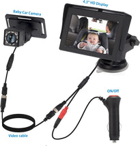 Jowenia Baby Car Camera 10 LED infrared camera, Great Night Vision, 4.3" 1080P HD Display with Adjustable Sucker Bracket