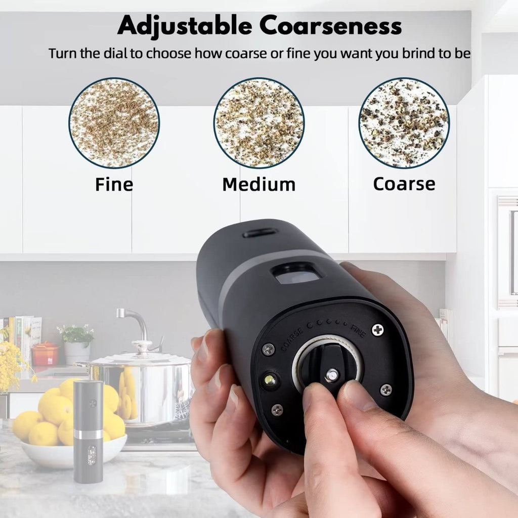Electric Pepper Grinder with LED Light, One-hand Button Control, Adjustable Coarseness