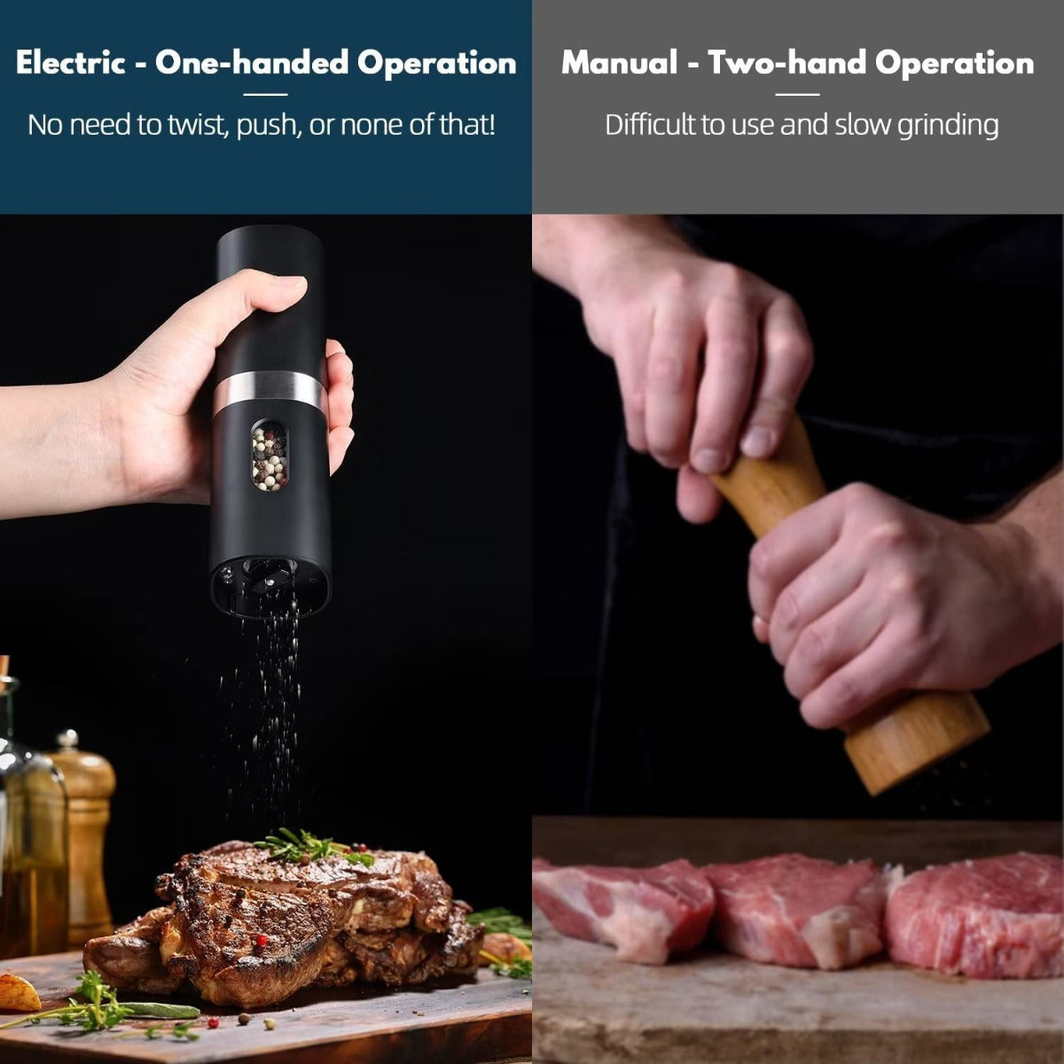 Electric Pepper Grinder with LED Light, One-hand Button Control, Adjustable Coarseness