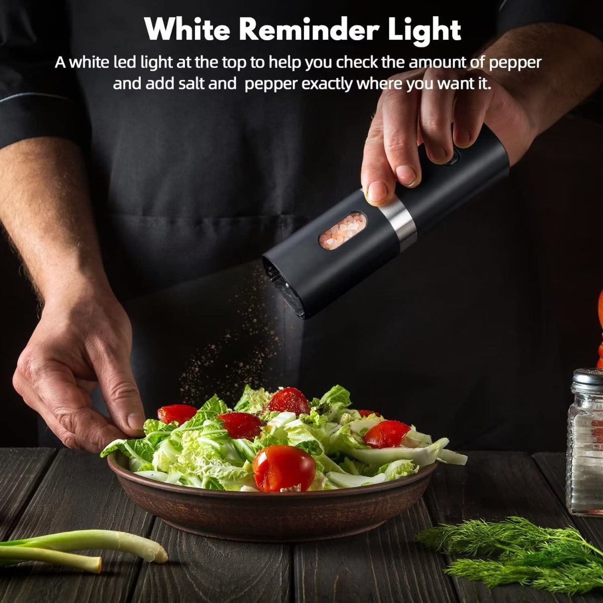 Electric Pepper Grinder with LED Light, One-hand Button Control, Adjustable Coarseness