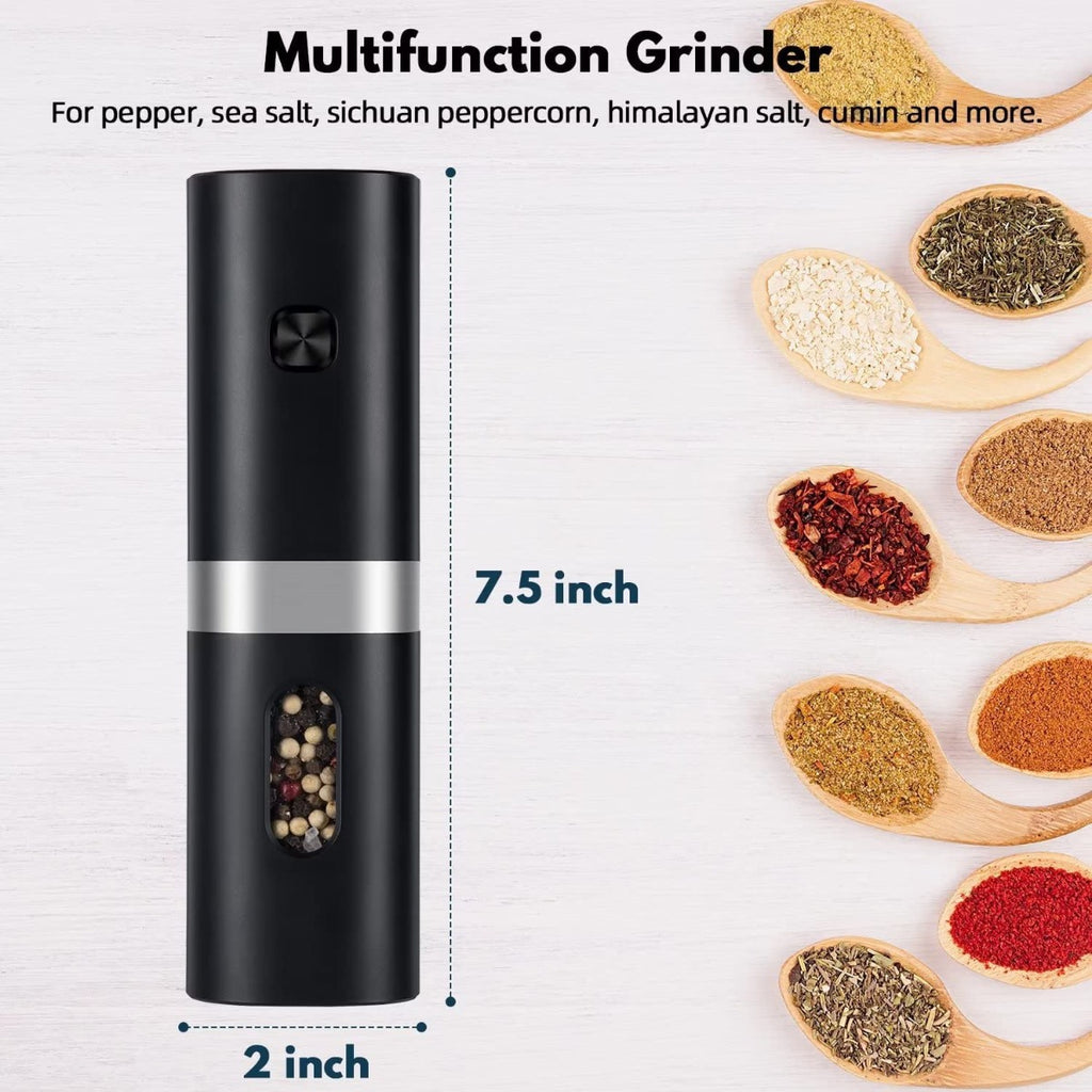 Electric Pepper Grinder with LED Light, One-hand Button Control, Adjustable Coarseness