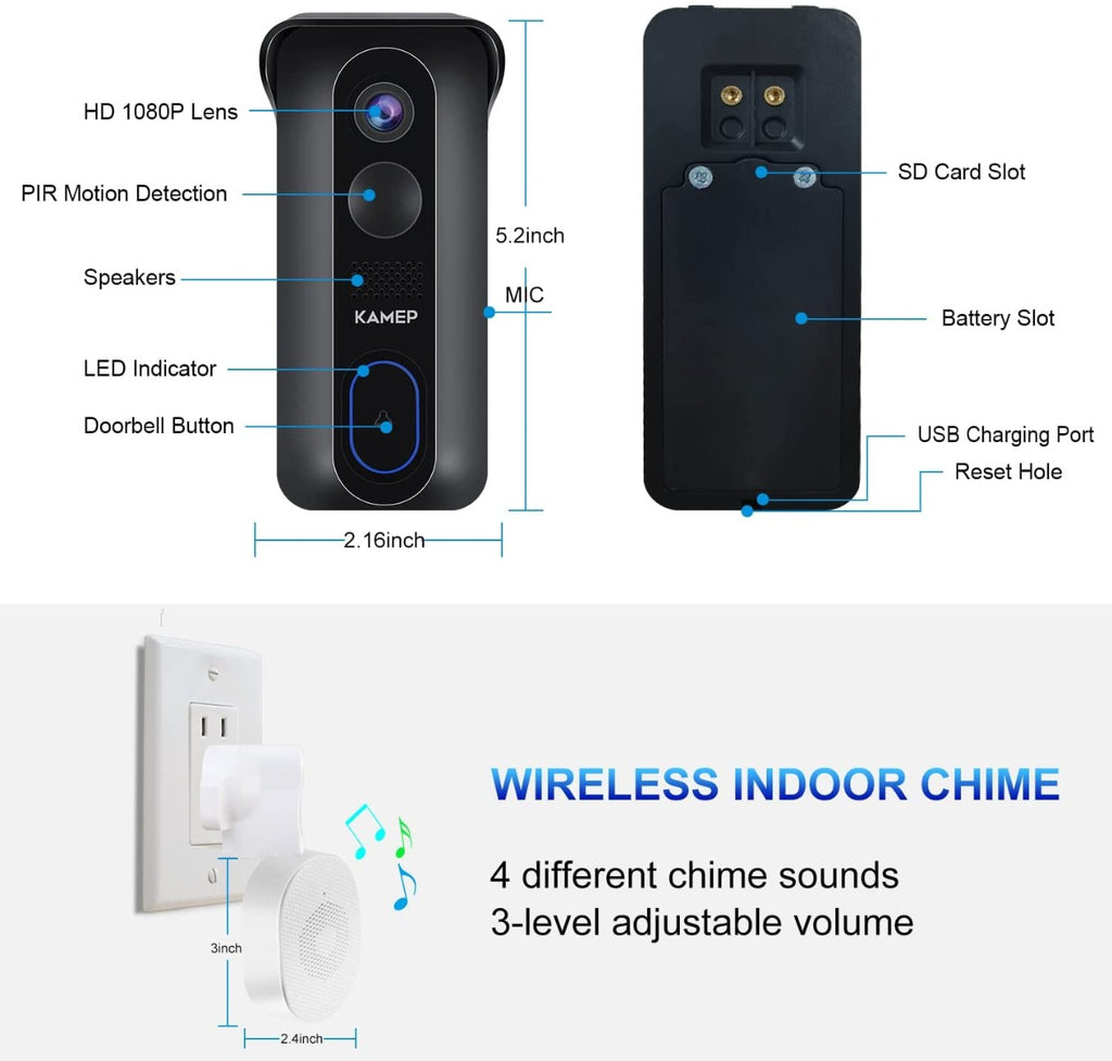 [Upgraded] Wireless WiFi Video Doorbell Camera - KAMEP
