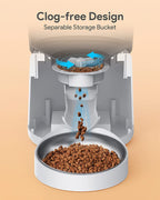 KATALIC Clog-free 4L Automatic Cat Food Dispenser with Pet Grooming Glove Sliding Lock Lid Storage Timed Feeder, Voice Recorder, Programmable Meal & Portion for Cat and Dogs