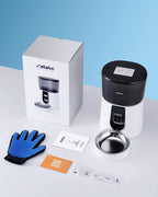 KATALIC Clog-free 4L Automatic Cat Food Dispenser with Pet Grooming Glove Sliding Lock Lid Storage Timed Feeder, Voice Recorder, Programmable Meal & Portion for Cat and Dogs
