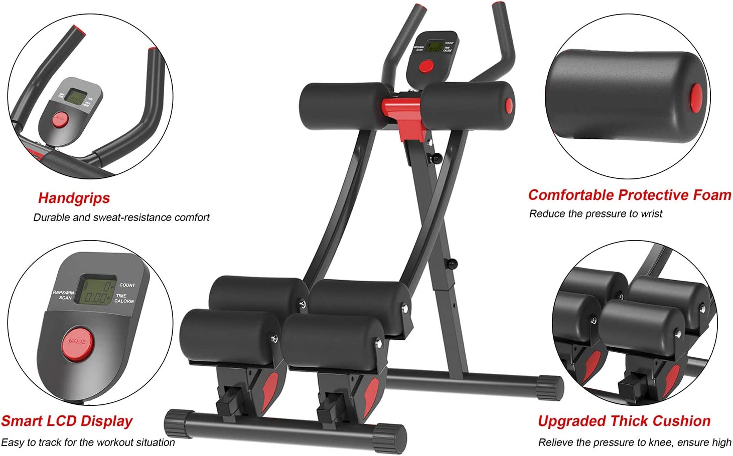 KESHWELL Ab Machine, Foldable Core Abs Workout Equipment for Home Gym for Women & Men, Height Adjustable Strength Training Abdominal Cruncher