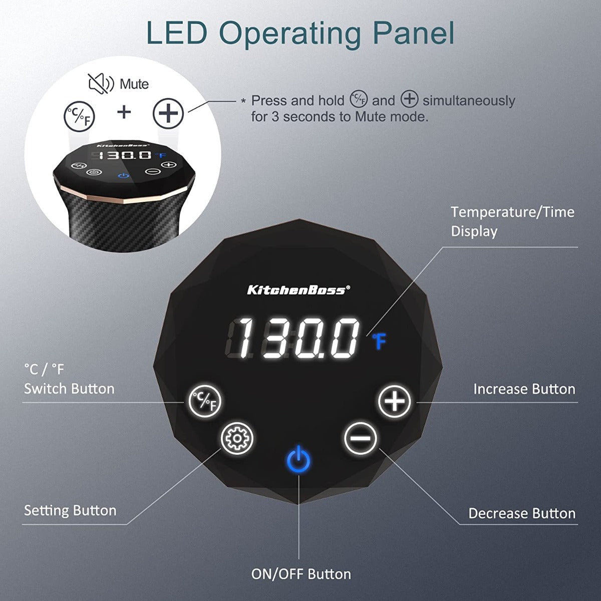 Ultra-quiet Precision Sous-vide Cooker, IPX7 Waterproof Stainless Steel 1100W Professional Low Temperature