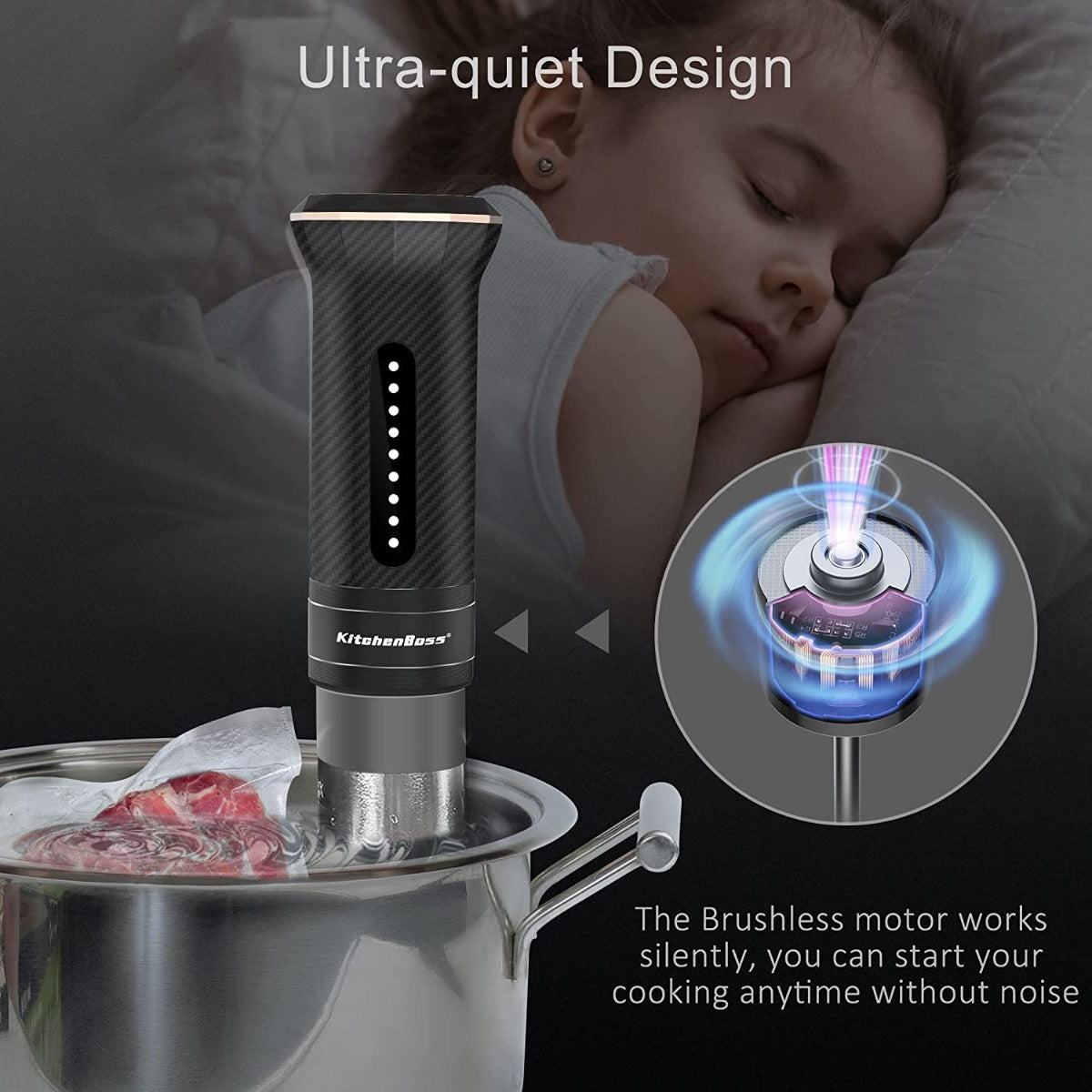 Ultra-quiet Precision Sous-vide Cooker, IPX7 Waterproof Stainless Steel 1100W Professional Low Temperature