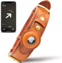 KrazyTag Airtag Dog and Cats Luxurious Leather Collar with Built-in Tag Space – with Apple AirTag Holder