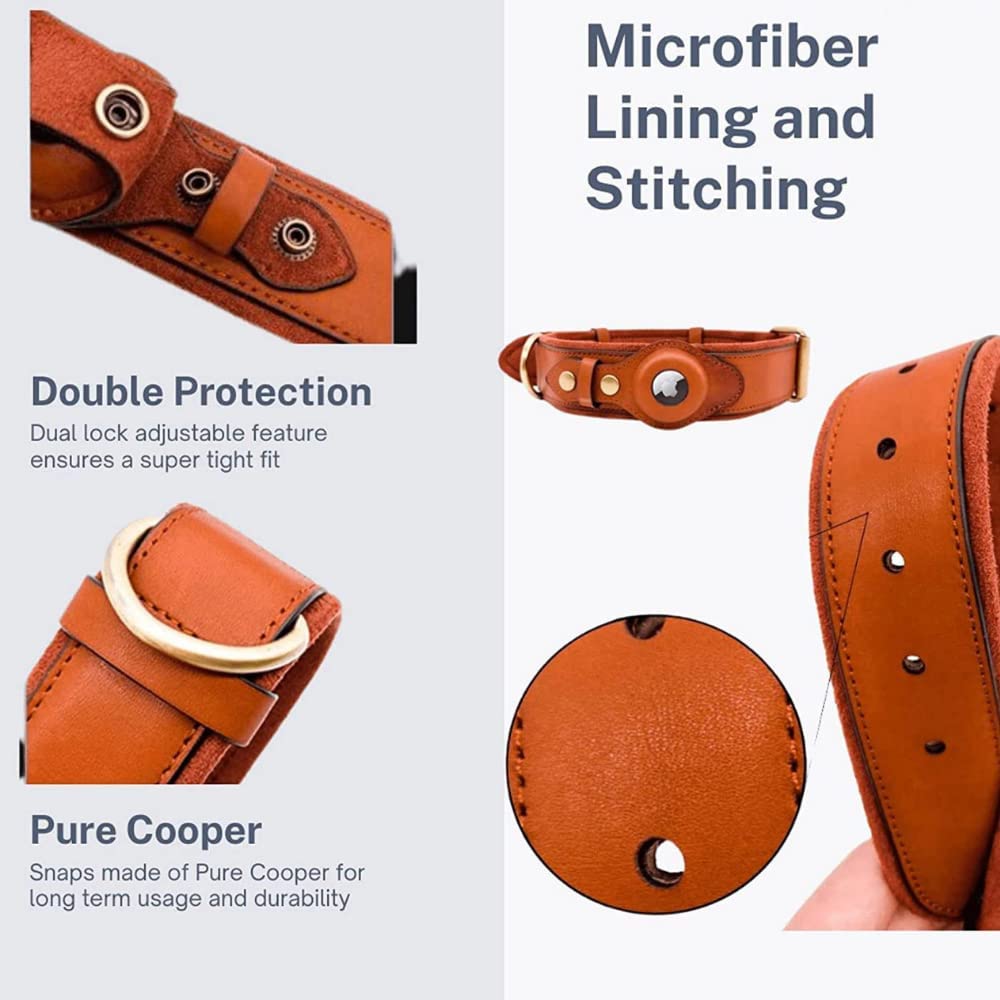 KrazyTag Airtag Dog and Cats Luxurious Leather Collar with Built-in Tag Space – with Apple AirTag Holder