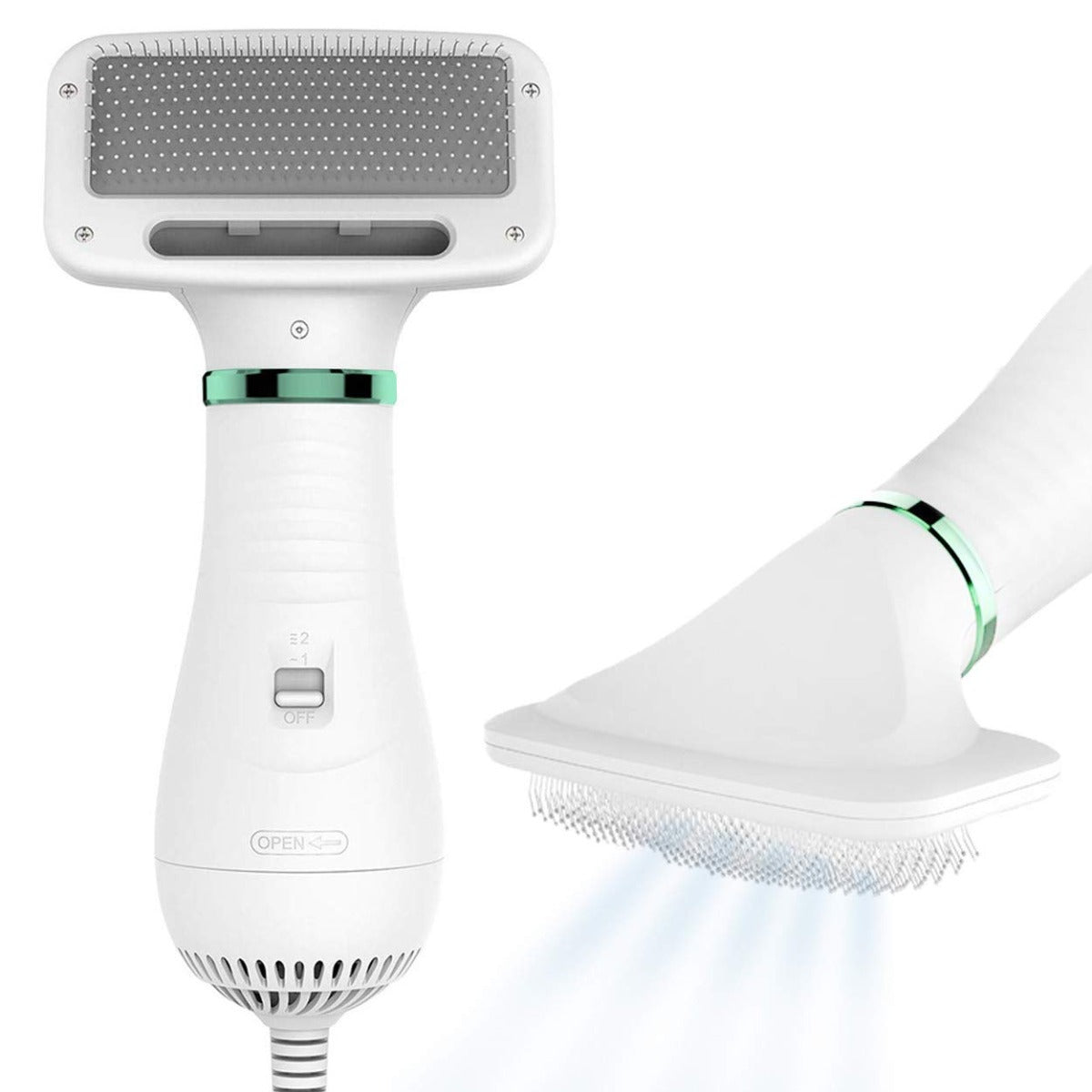 KUUBIA Portable 2 in 1 Pet Grooming Hair Dryer with Replaceable Slicker Brush & Adjustable Temperature for Small and Medium Dogs and Cats
