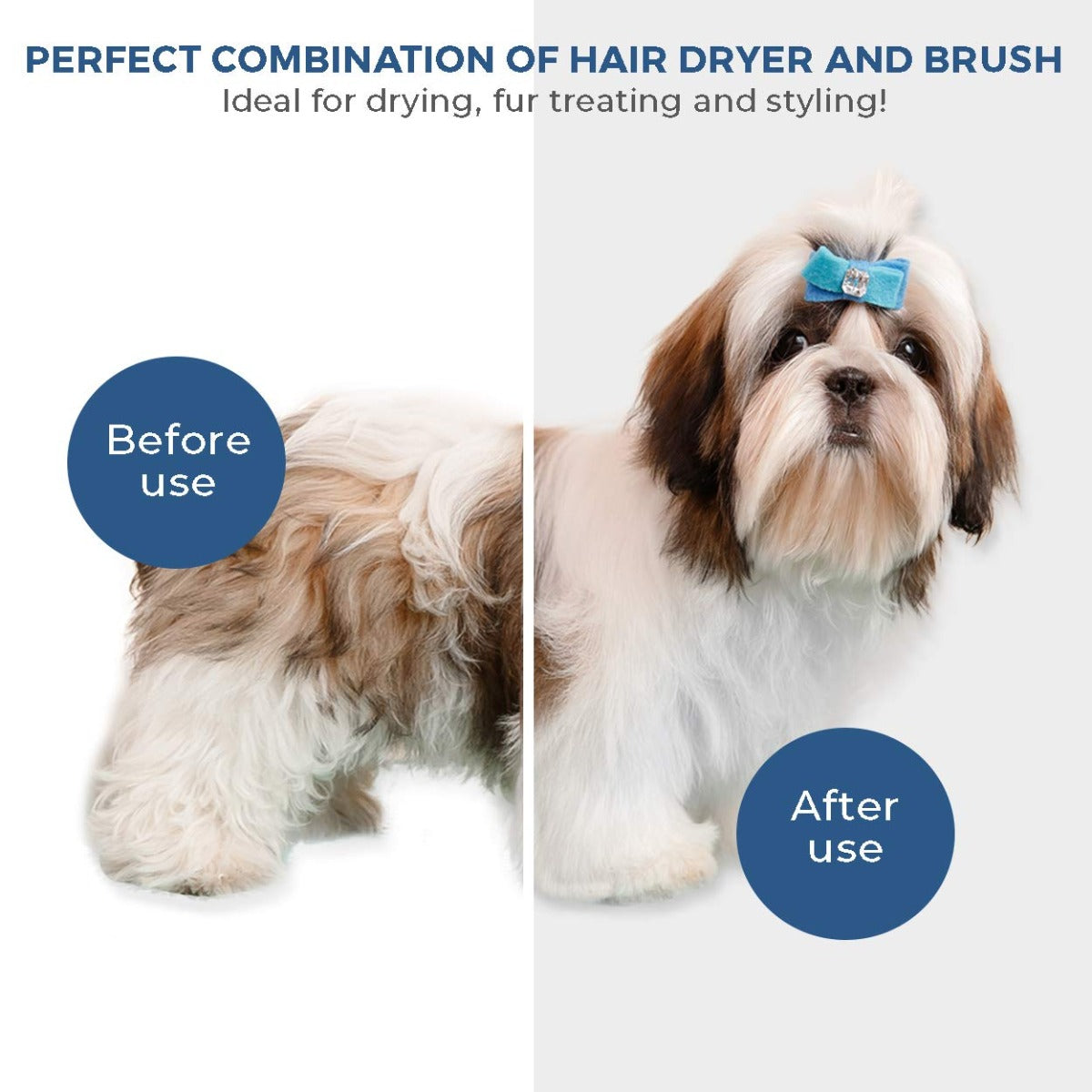 KUUBIA Portable 2 in 1 Pet Grooming Hair Dryer with Replaceable Slicker Brush & Adjustable Temperature for Small and Medium Dogs and Cats
