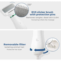 KUUBIA Portable 2 in 1 Pet Grooming Hair Dryer with Replaceable Slicker Brush & Adjustable Temperature for Small and Medium Dogs and Cats