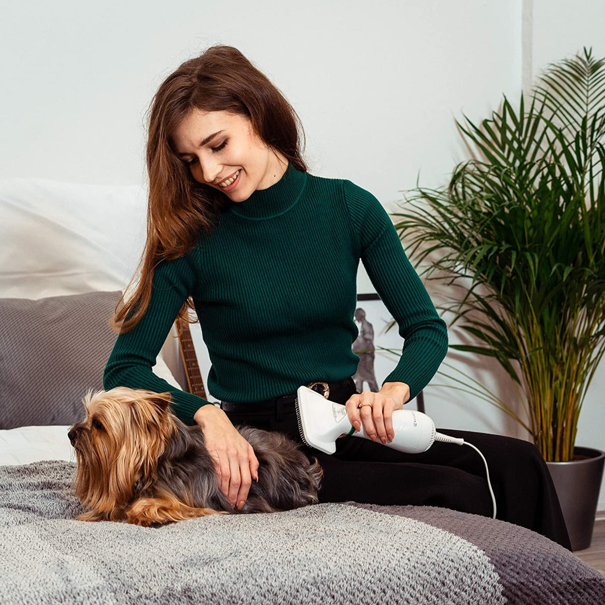 KUUBIA Portable 2 in 1 Pet Grooming Hair Dryer with Replaceable Slicker Brush & Adjustable Temperature for Small and Medium Dogs and Cats