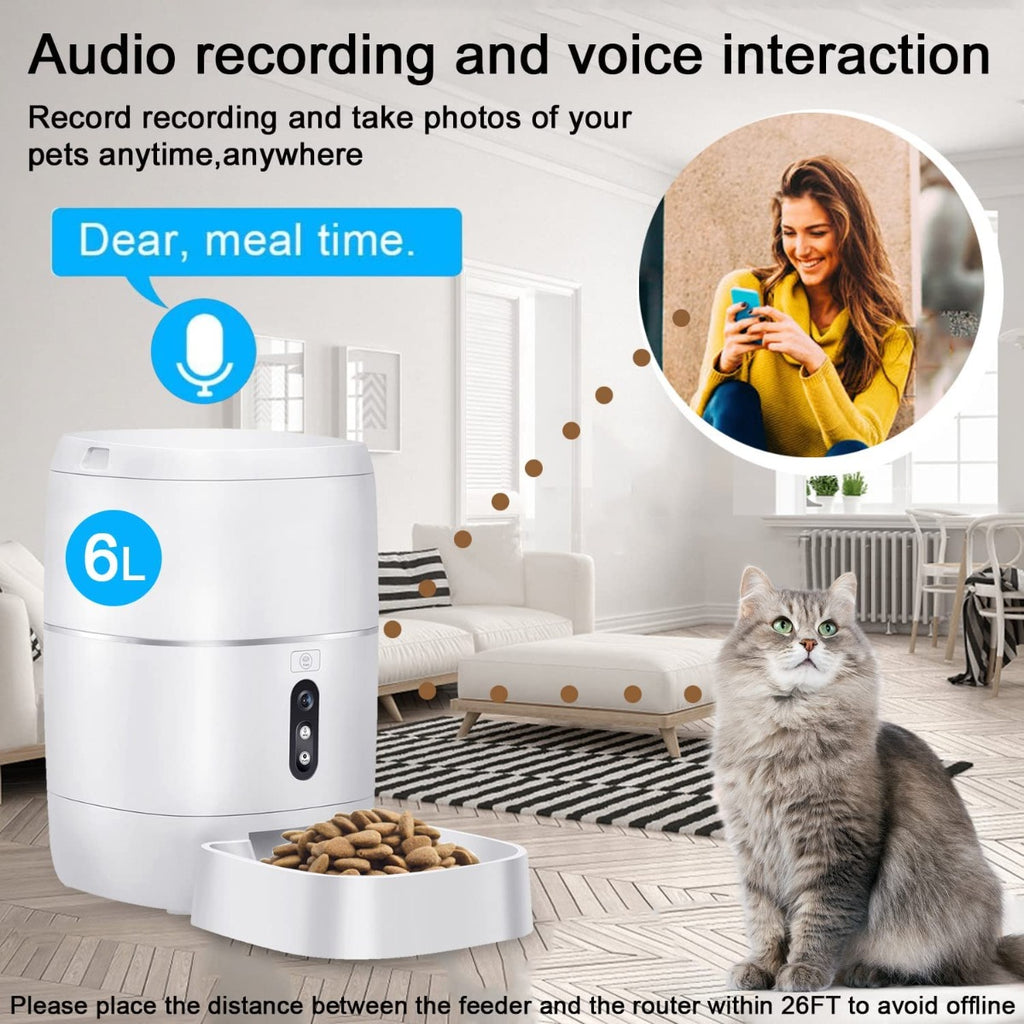LeeKooLuu Automatic Cat Feeders 2.4G WiFi, HD 1080P Video Camera, Timer Bowl & APP Control
