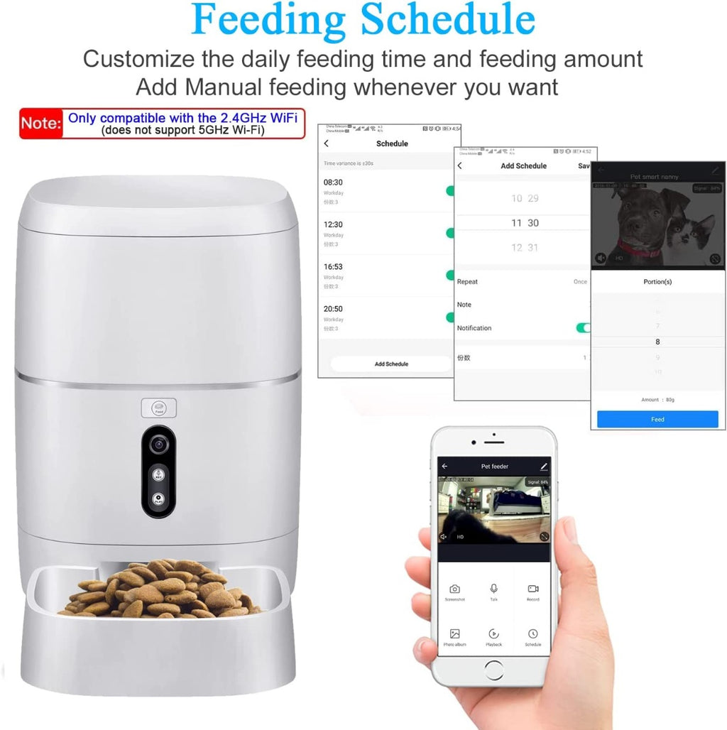 LeeKooLuu Automatic Cat Feeders 2.4G WiFi, HD 1080P Video Camera, Timer Bowl & APP Control