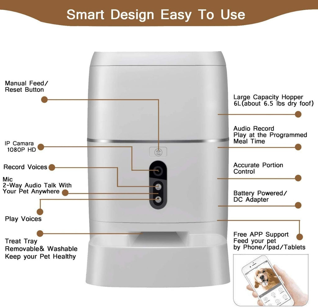 LeeKooLuu Automatic Cat Feeders 2.4G WiFi, HD 1080P Video Camera, Timer Bowl & APP Control