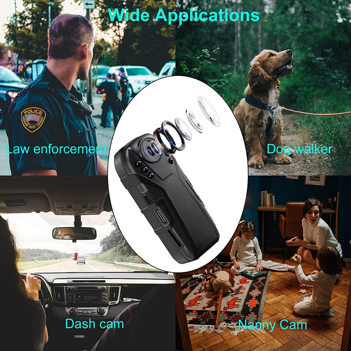 Lenofocus Body Camera Security Cam 1080P 64GB Memory Card Portable