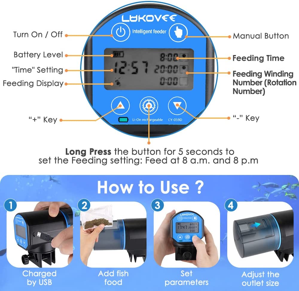 Lukovee Automatic Fish Feeder with Food Dispenser 200ML