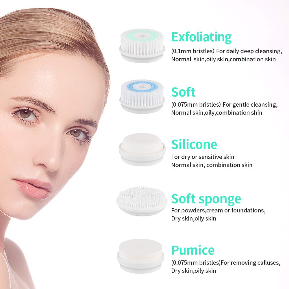 MALKERT Facial Cleansing Brush with 5 Brush Heads, 3 Modes Skin Care Brush Device for Deep Cleansing and Scrubbing, Exfoliating