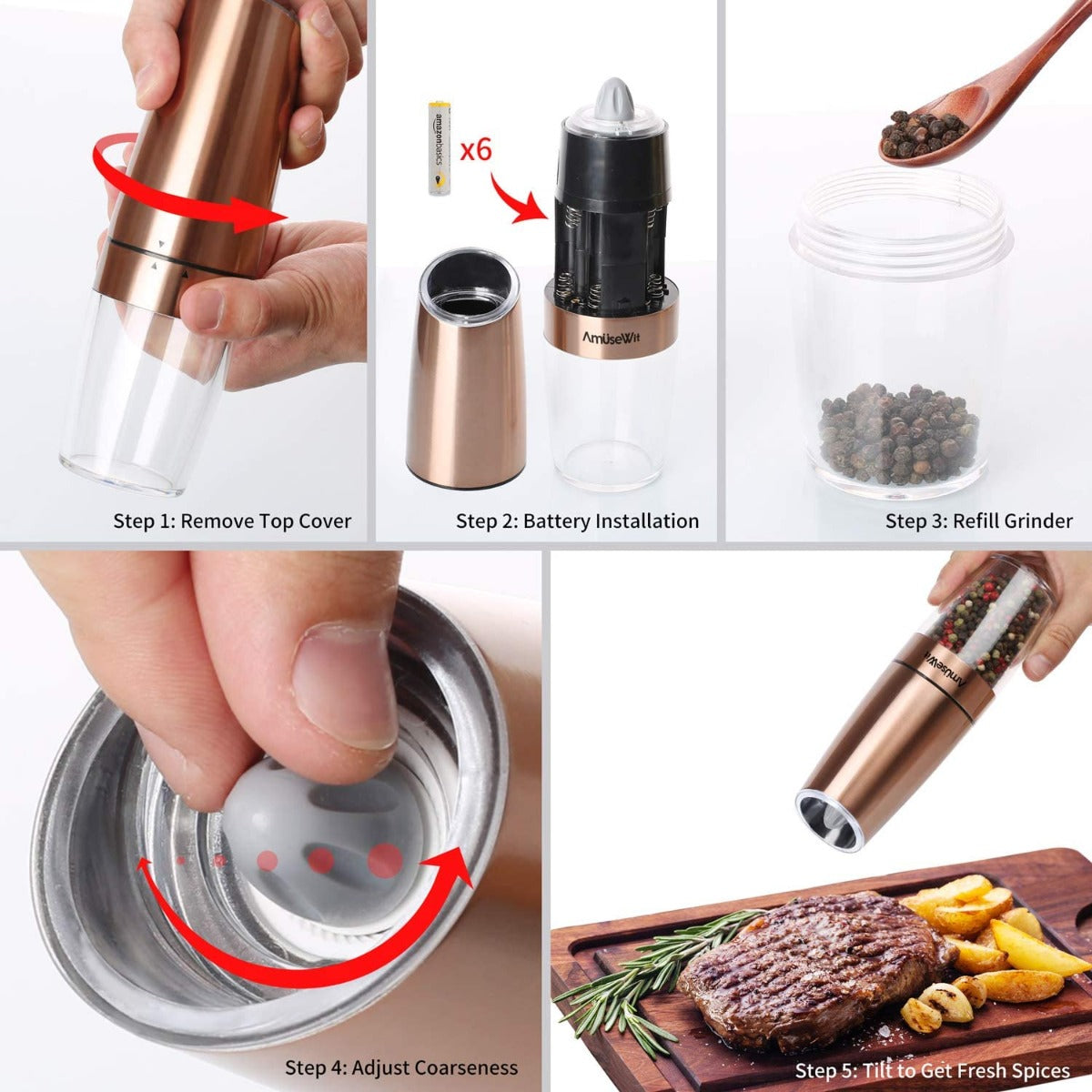 Gravity Electric Pepper or Salt Grinder Mill-Matte Black