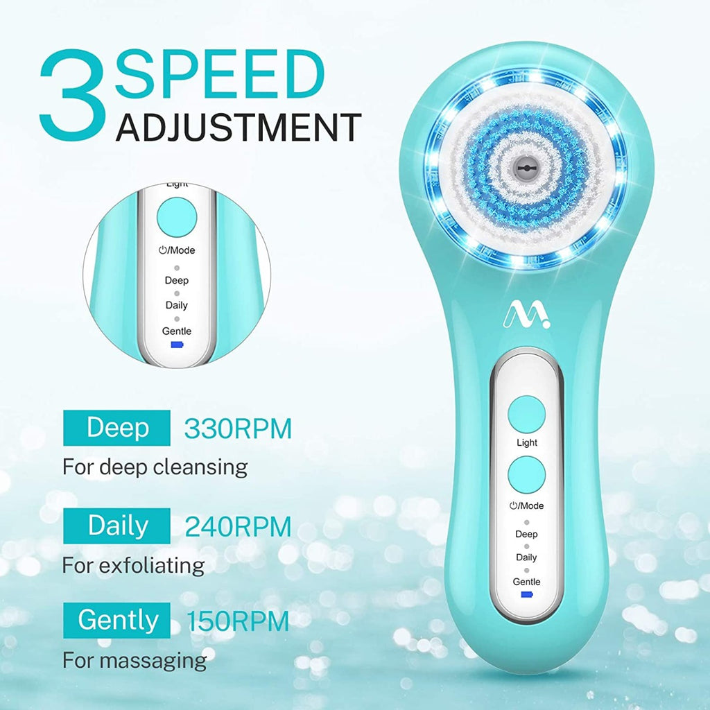 Rechargeable Misiki IPX7 Exfoliating Facial Cleansing Brush with 3 Mode, 5 Brush Head for Exfoliating, Massaging, Removing Blackhead