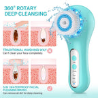 Rechargeable Misiki IPX7 Exfoliating Facial Cleansing Brush with 3 Mode, 5 Brush Head for Exfoliating, Massaging, Removing Blackhead