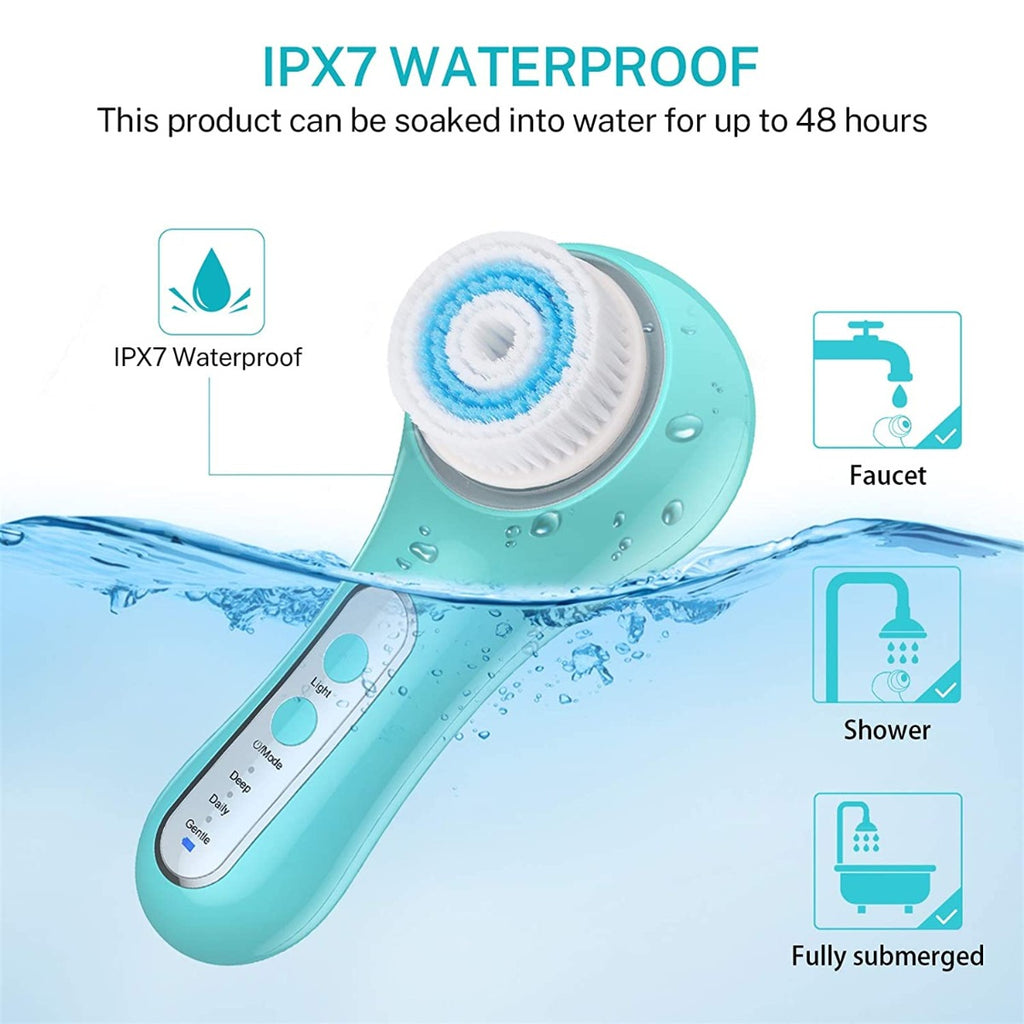 Rechargeable Misiki IPX7 Exfoliating Facial Cleansing Brush with 3 Mode, 5 Brush Head for Exfoliating, Massaging, Removing Blackhead