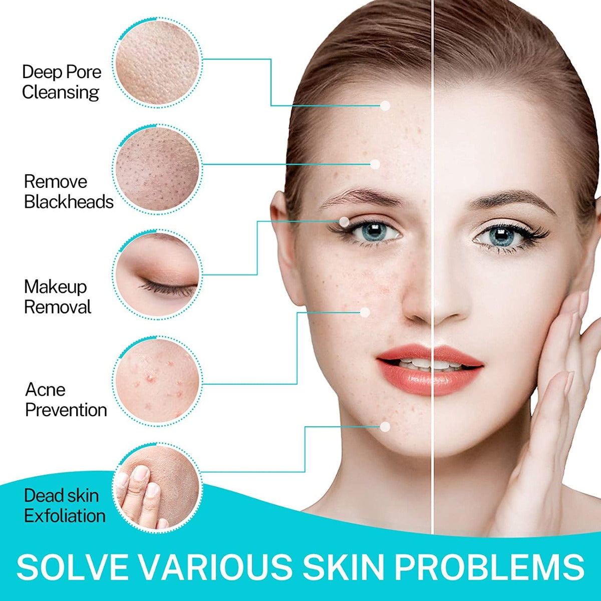 Rechargeable Misiki IPX7 Exfoliating Facial Cleansing Brush with 3 Mode, 5 Brush Head for Exfoliating, Massaging, Removing Blackhead