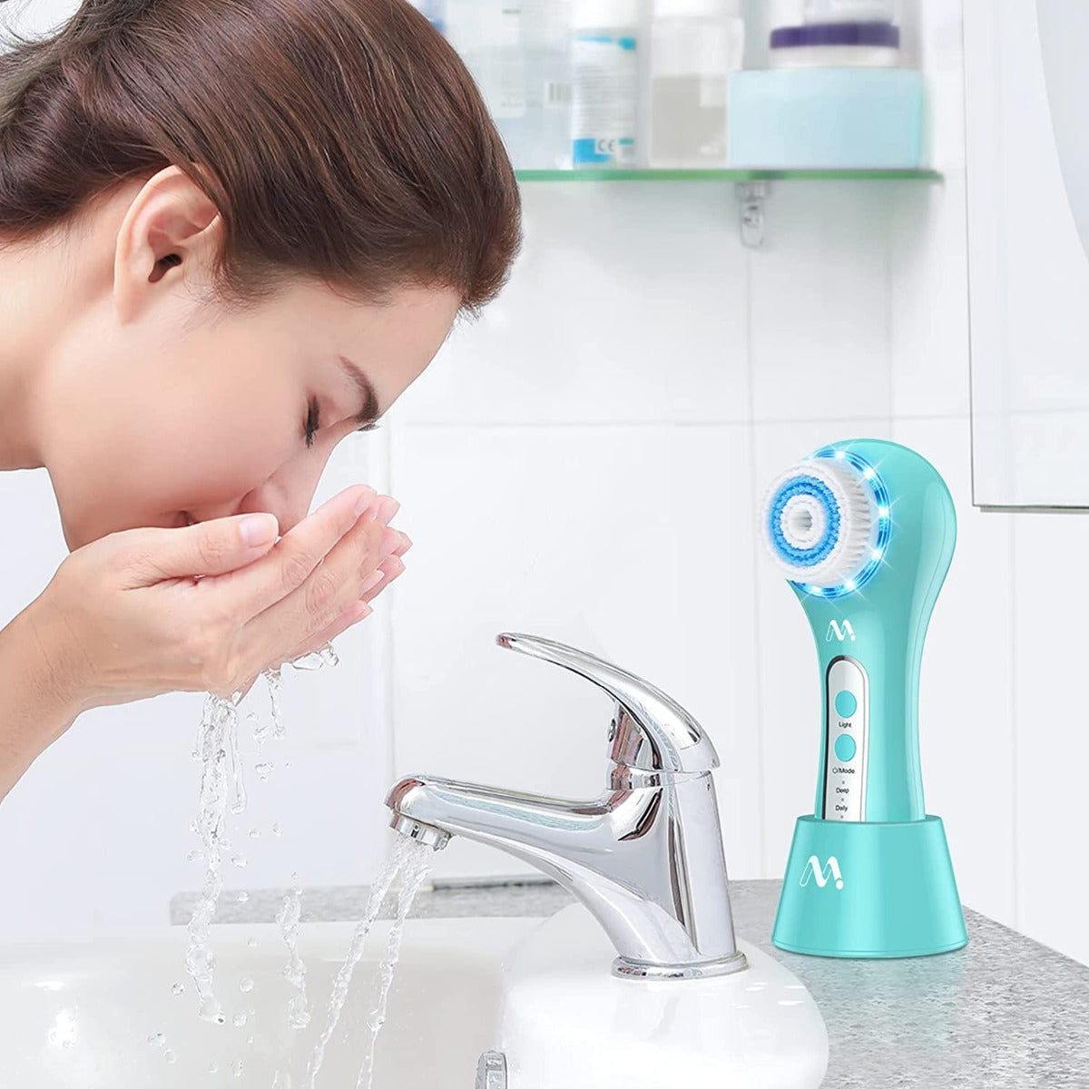 Rechargeable Misiki IPX7 Exfoliating Facial Cleansing Brush with 3 Mode, 5 Brush Head for Exfoliating, Massaging, Removing Blackhead