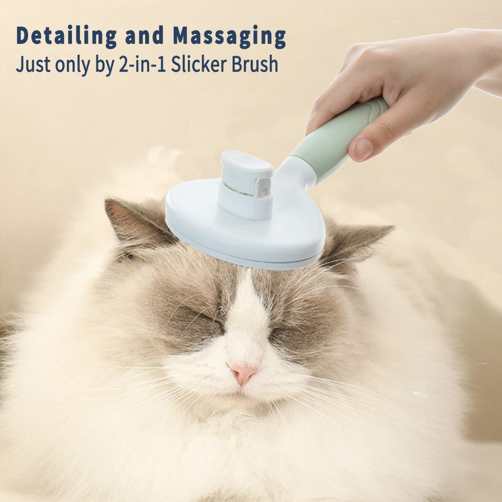 Mollypaws Self Cleaning Grooming Slicker Brush for Cats and Dogs