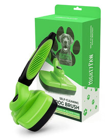 Mighty Paw Dog & Cat Self Cleaning Slicker Brush for Shedding and Grooming with 100% Stainless Steel Soft Bent Bristles