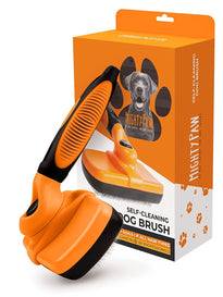 Mighty Paw Dog & Cat Self Cleaning Slicker Brush for Shedding and Grooming with 100% Stainless Steel Soft Bent Bristles
