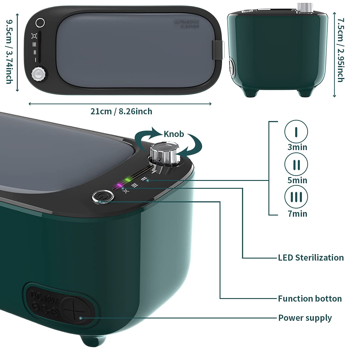 Ultrasonic Portable Jewelry Cleaner Machine for Rings, Watches, Glasses, Jewelry, Diamonds, Coins, Dentures with Basket (400ML, 47KHZ)