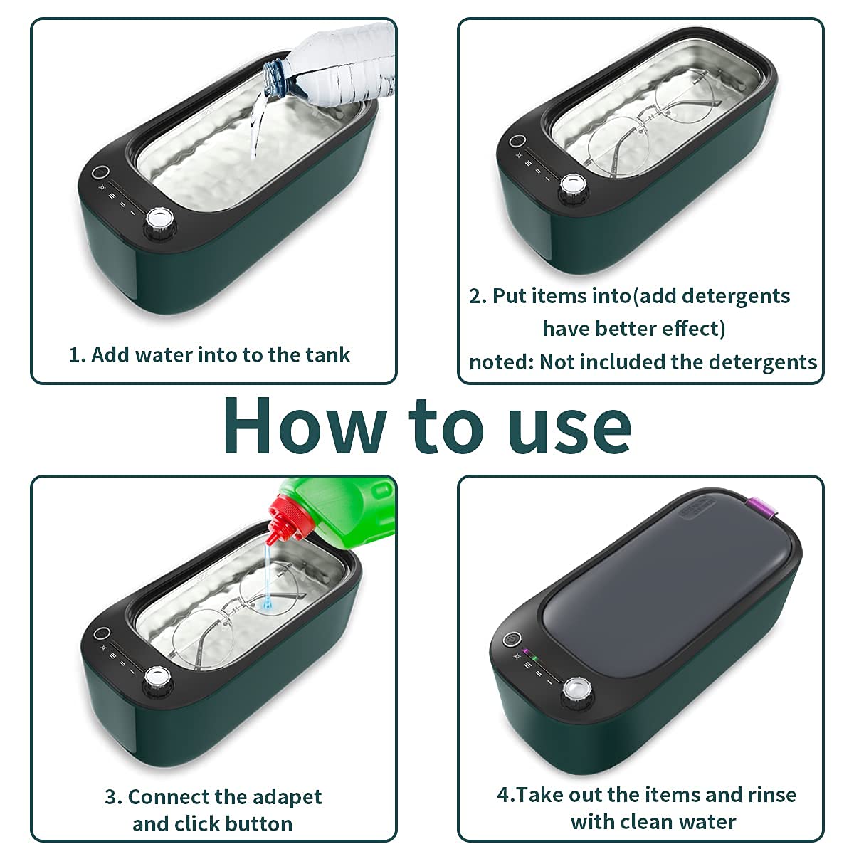 Ultrasonic Portable Jewelry Cleaner Machine for Rings, Watches, Glasses, Jewelry, Diamonds, Coins, Dentures with Basket (400ML, 47KHZ)