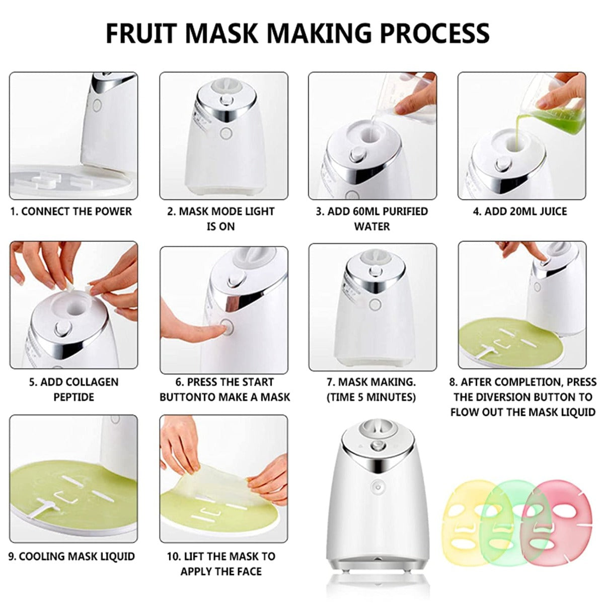Fruit Face Mask Maker Machine with Collagen Pills Smart Automatic Face Cream Beauty Making for Facial/Eyes SPA