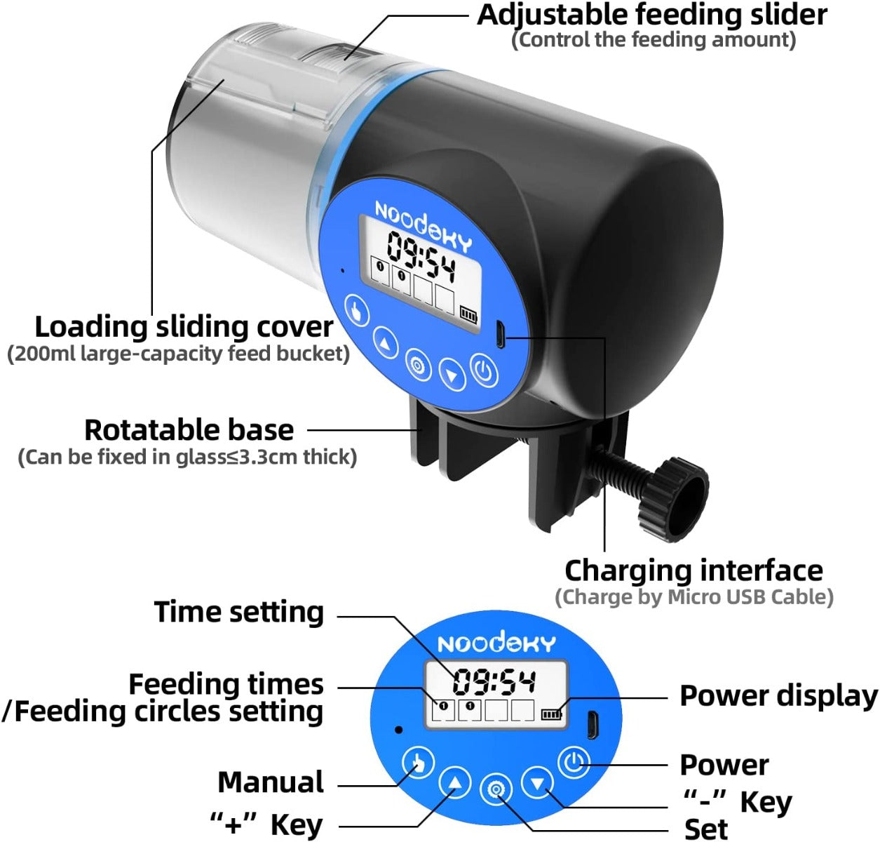 Noodoky USB Charging Automatic Fish Feeder for Aquarium or Small Fish Turtle Tank