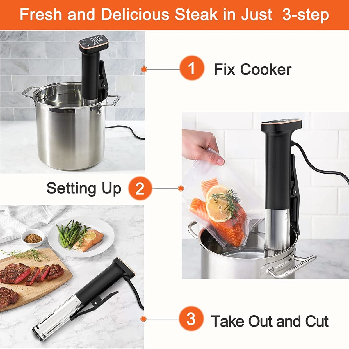 OOIIOR Sous Vide Cooker, 1100W IPX7 Waterproof with Digital Timer & Temperature Control