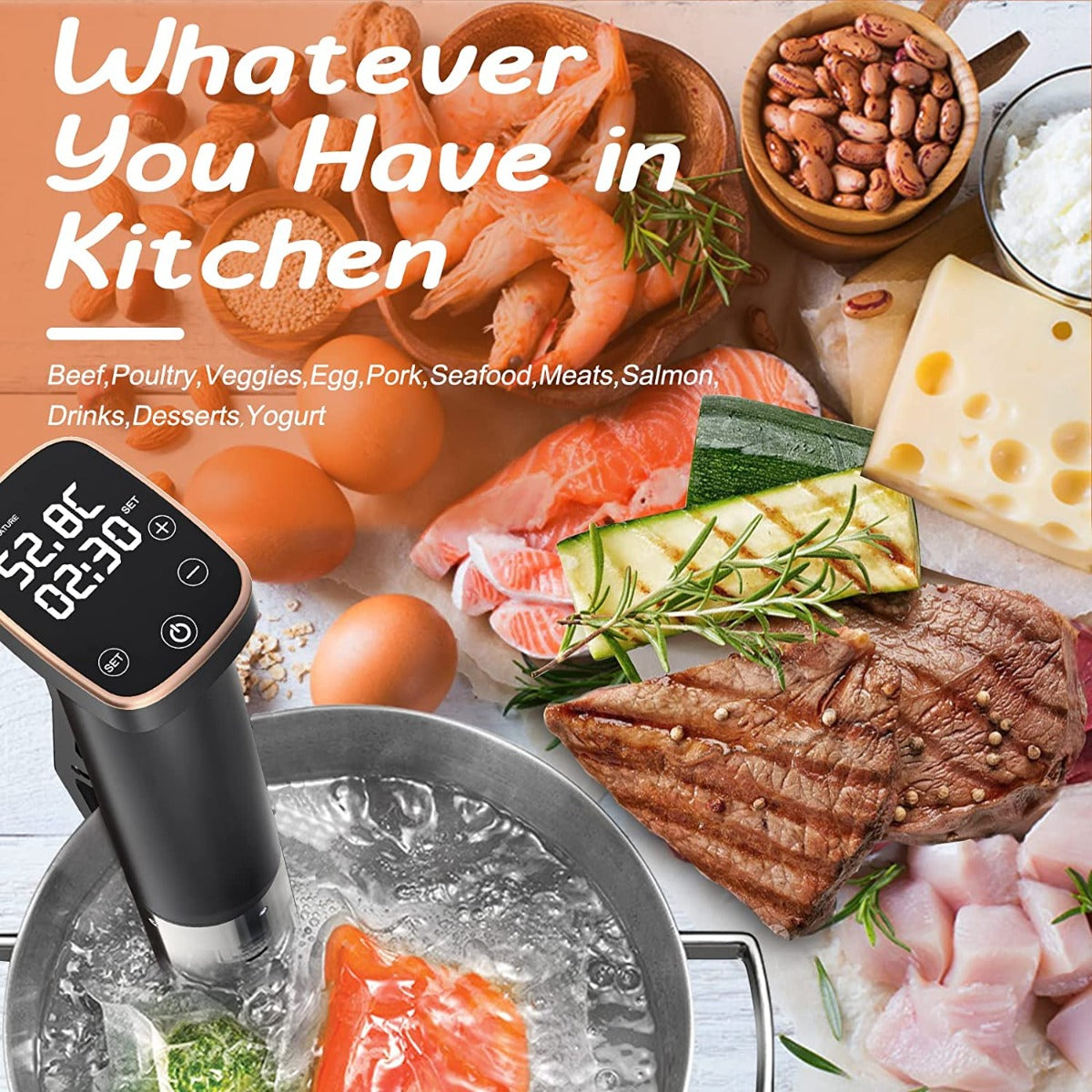 OOIIOR Sous Vide Cooker, 1100W IPX7 Waterproof with Digital Timer & Temperature Control