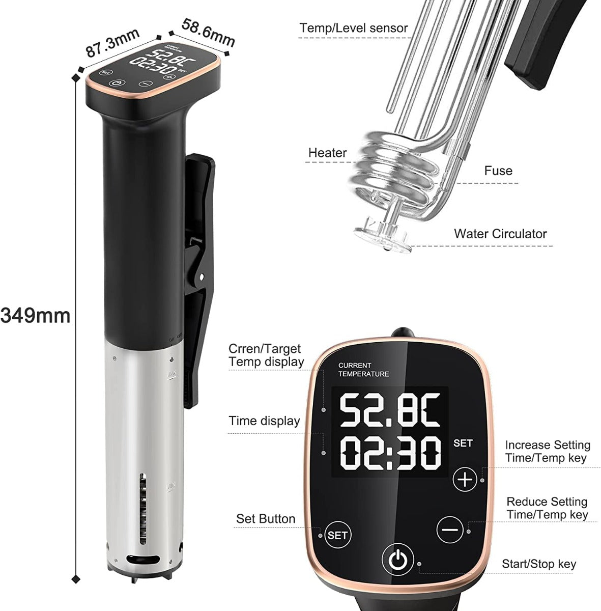 OOIIOR Sous Vide Cooker, 1100W IPX7 Waterproof with Digital Timer & Temperature Control
